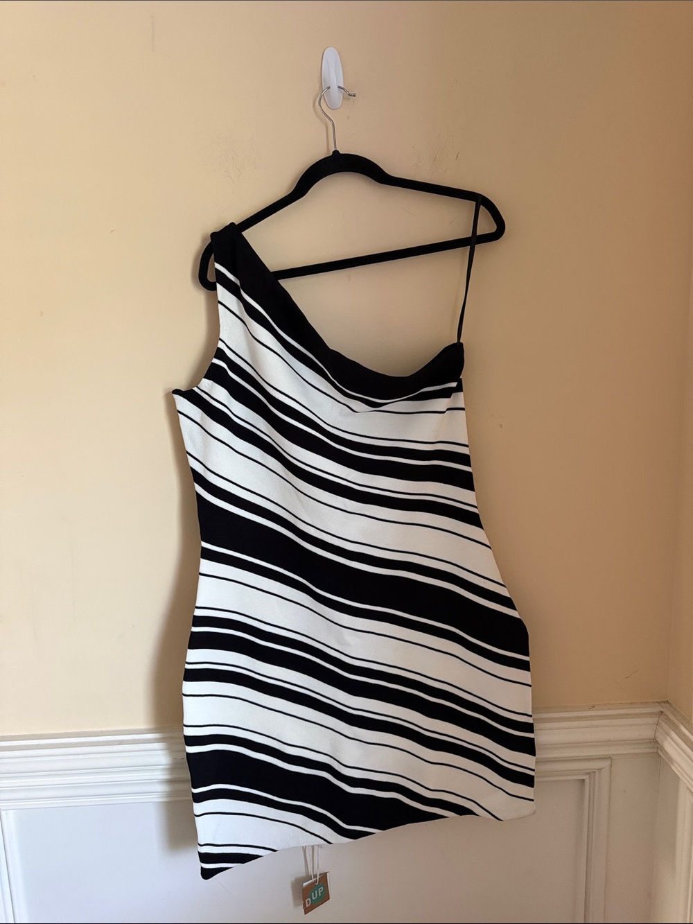 Lauren Ralph Lauren Striped One Shoulder Dress Black White Sheath XL